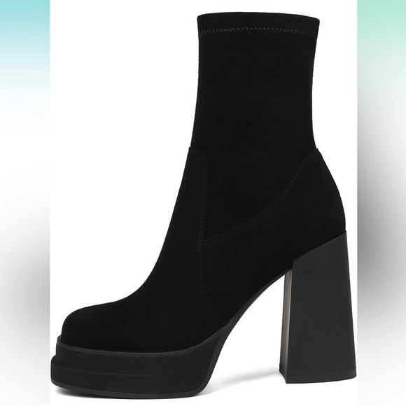 Black Platform Suede Ankle Boots | Women’s 7 | Chunky Heel - Picture 9 of 10